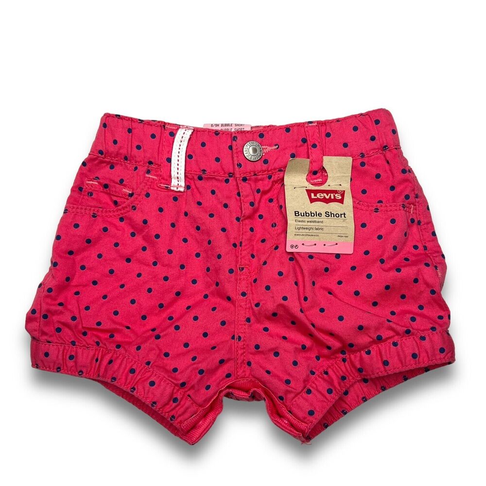 Levis Bubble Short 6-9 Months Baby Girl Pink Blue Polka Dot Heart Pockets New